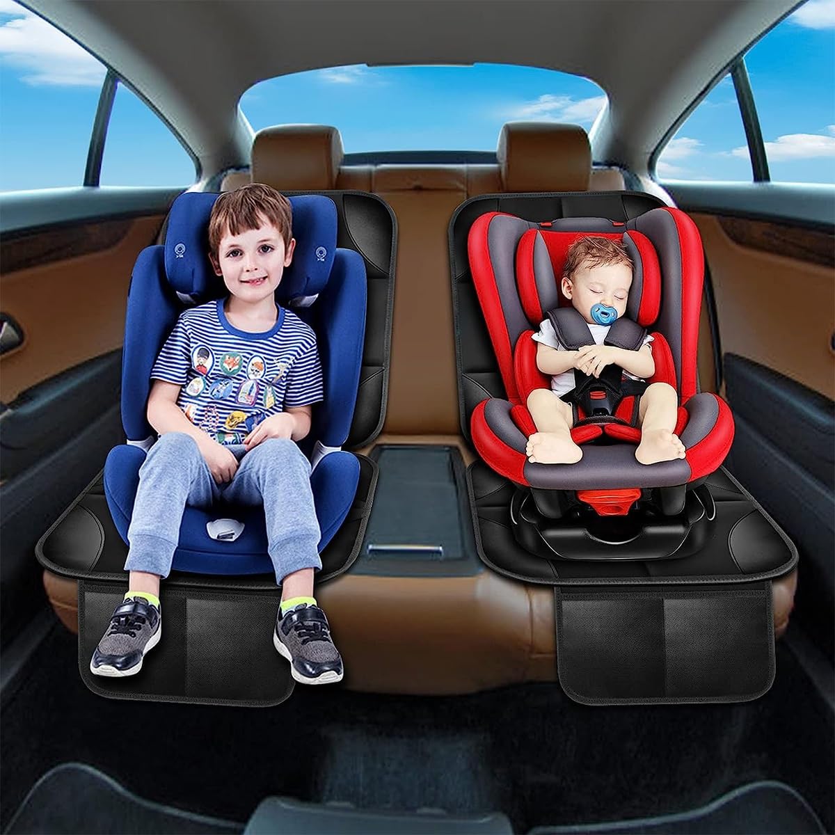 STHIRA® Car Seat Protector, Waterproof 600D Fabric Car Seat Protector Cover with 2 Storage Pockets Safe for Kids and Babies, Anti-Slip and Resistant Pet Car Seat Cover Protector for Dogs, SUVs, Vans, Sedans