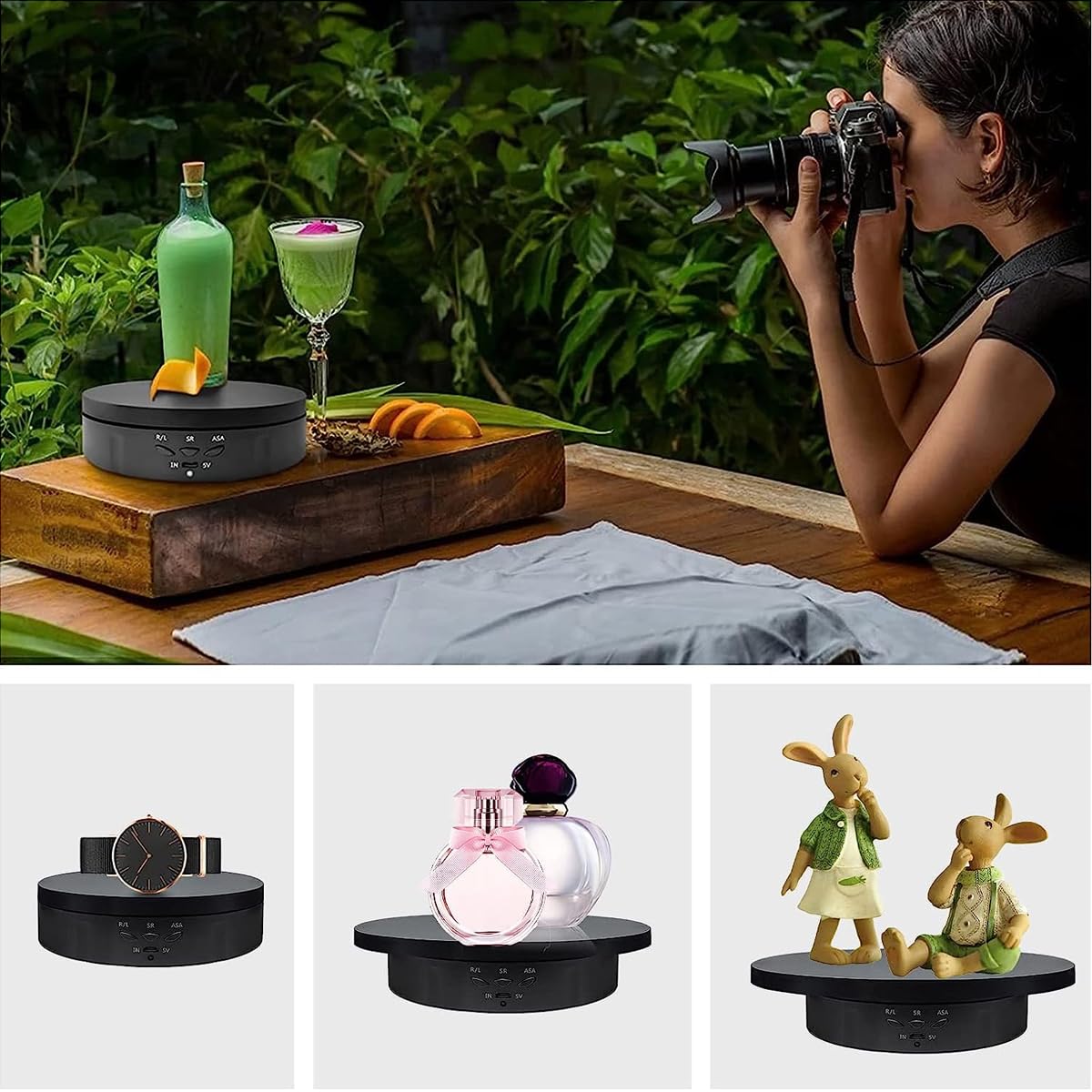Supvox Rotating Display Stand for Jewellery and Product Photography with 3 Speeds | 5.9 7.08 8.66 in Interchangeable Covers