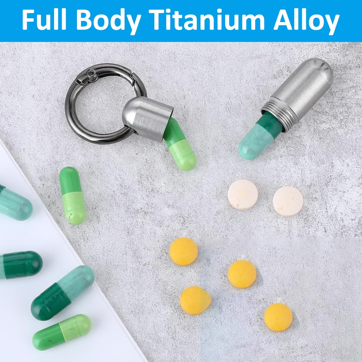 HANNEA Micro Keychain Pill Holder for Travel featuring Waterproof Screw Cap and 9.7x18mm Titanium Case