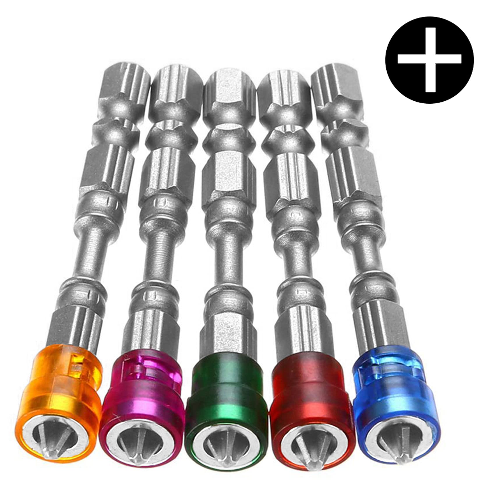 SERPLEX Magnetic Phillips Screwdriver Bit Set for Electric Drills with 1/4 Inch Hex Shank | 5 PCS Chrome Vanadium Steel