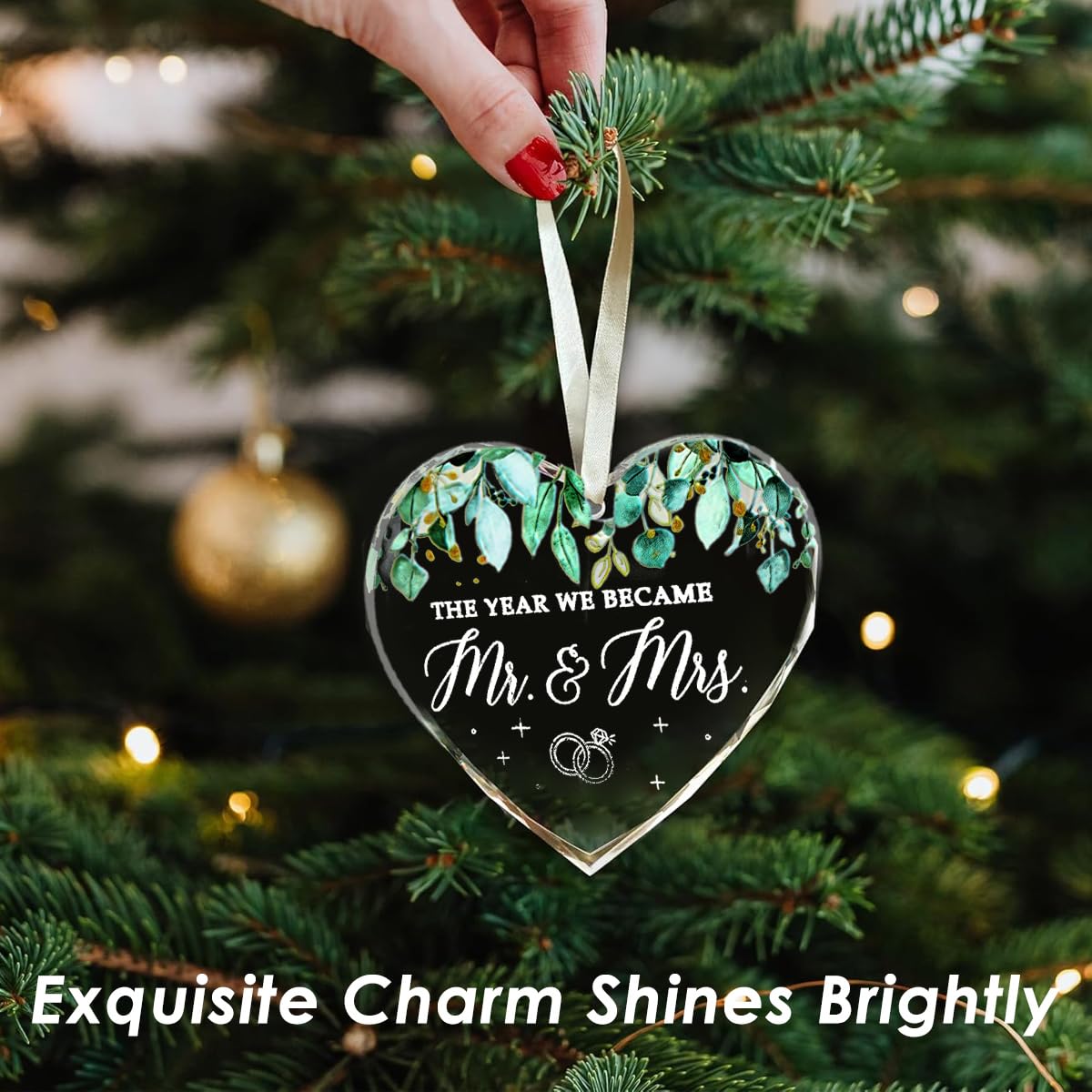 HASTHIP Wedding Gifts for Couples featuring 3.07×2.95 in Heart Glass Ornament | 2025 Newlywed Keepsake