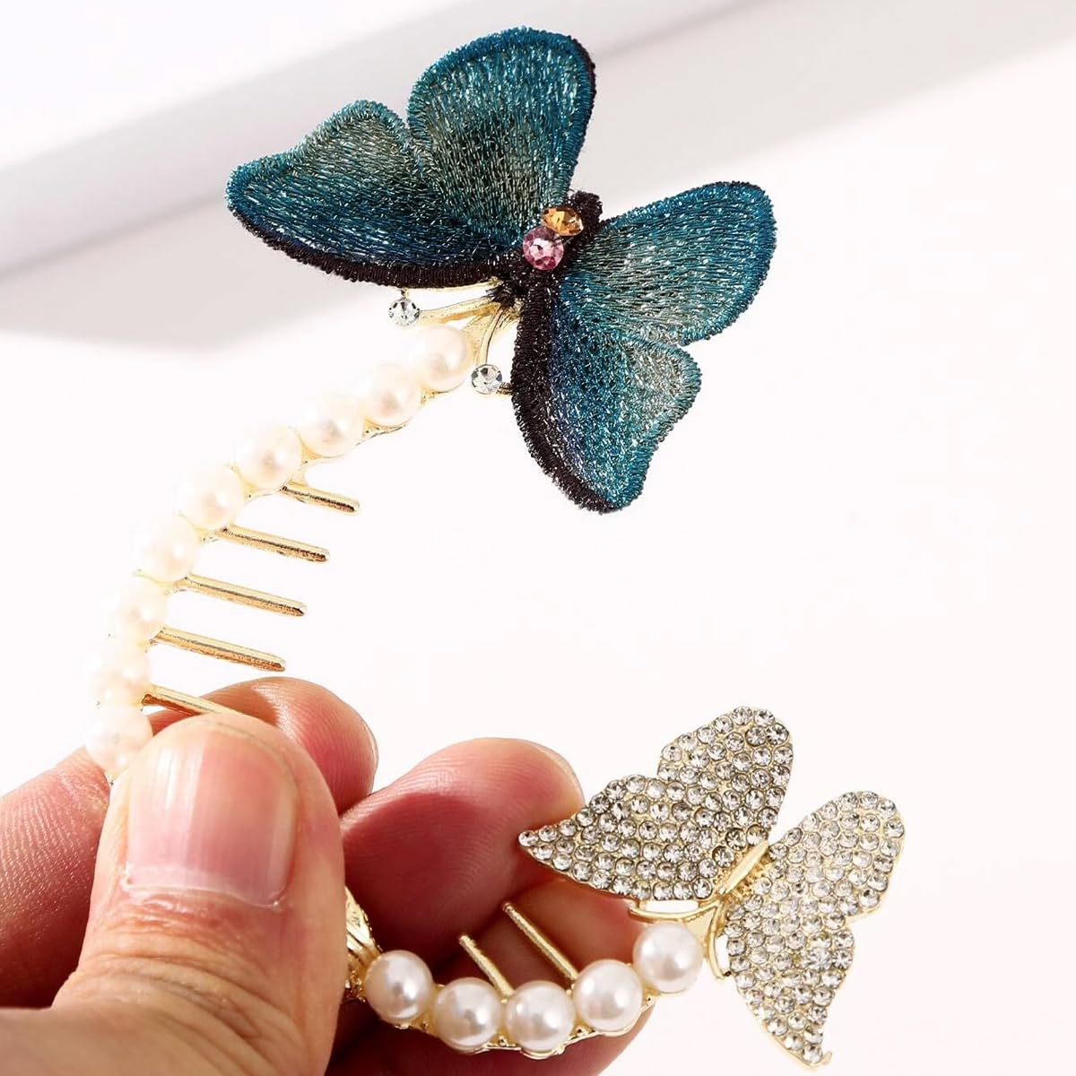 Venzina Bow Clips for Women featuring Butterfly Design with Pearl Charm | Ideal for Wedding and Daily Hair Buns