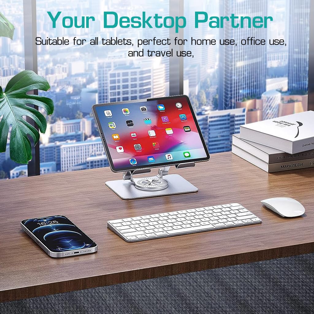 ZORBES Tablet Stand Holder for Desk with 360° Rotatable Base and Adjustable Height | Fits 4–12 in Devices