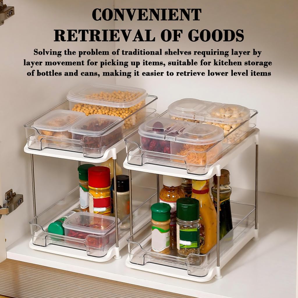 Supvox Bathroom Organizer for Kitchen and Under Sink Storage with Double Layer Pull Out Design | Clear PET Baskets 7.87x11.42x11 in