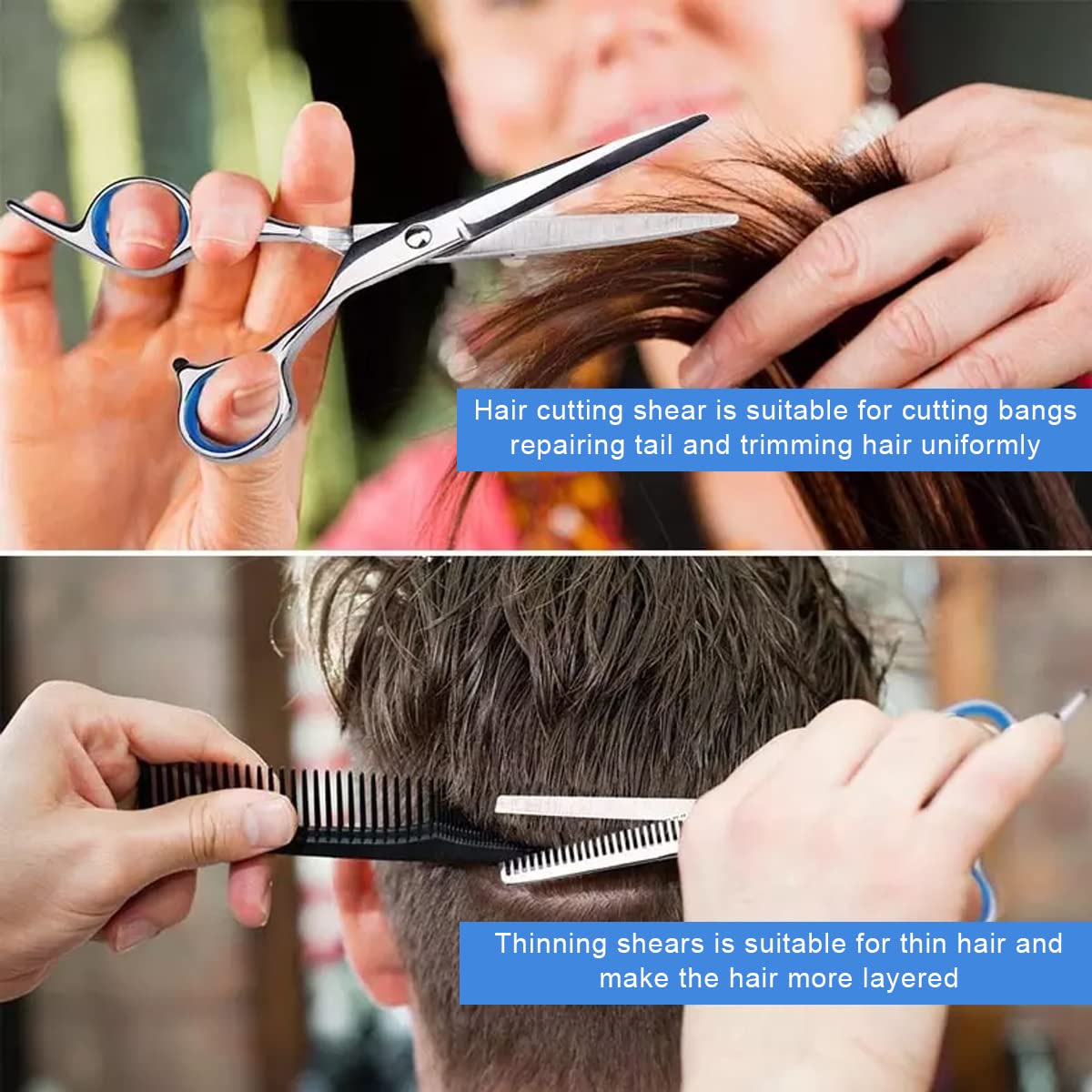 MAYCREATE Hair Cutting Scissors Kit with Adjustable Screw and 3 PCS Stainless Steel Set for Home Use