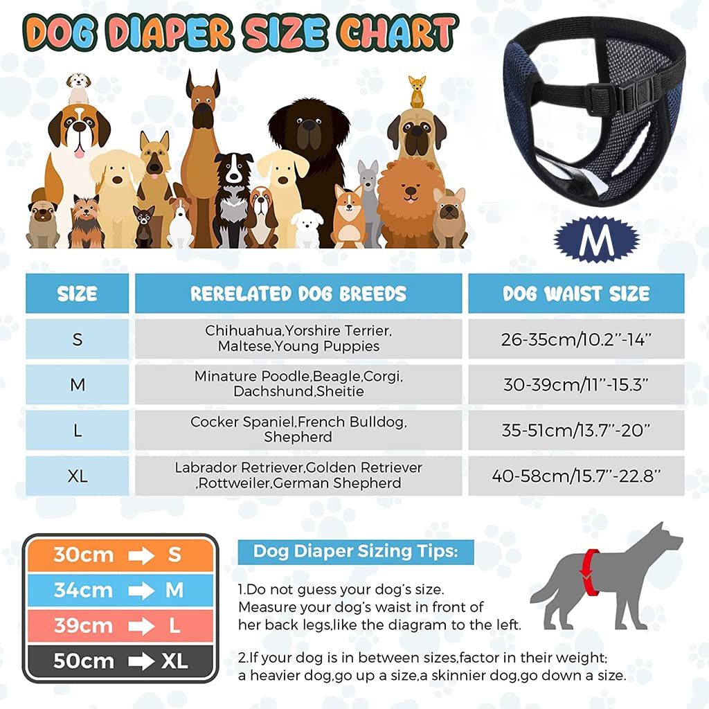 Qpets Pet Diapers for Female Dogs with 3 Cotton Pads and Elastic Waist 13.7–16.9 in | Washable Mesh Fabric