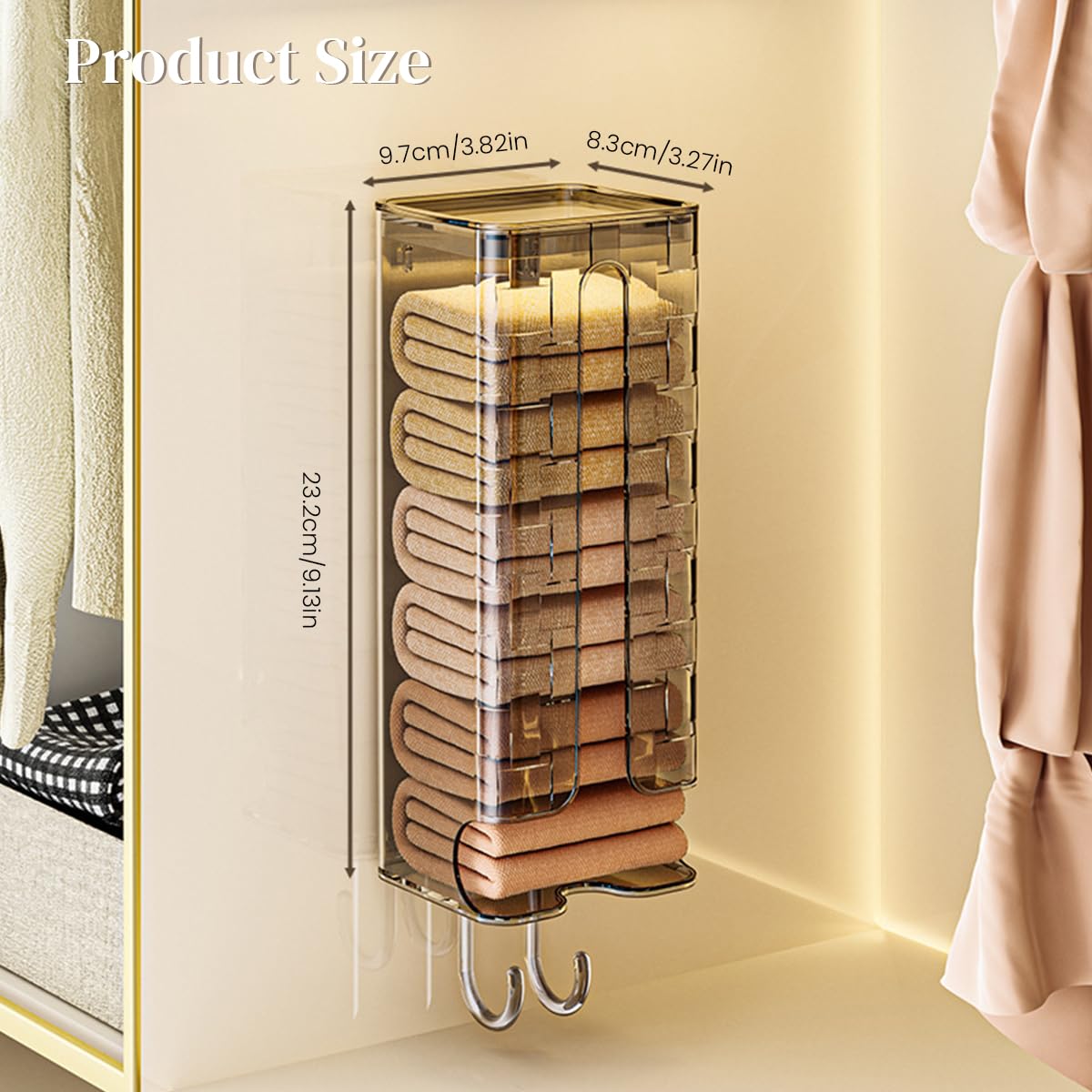 HASTHIP Vertical Wardrobe Organizer for Socks and Towels with Self Adhesive Hooks | Transparent Acrylic Storage