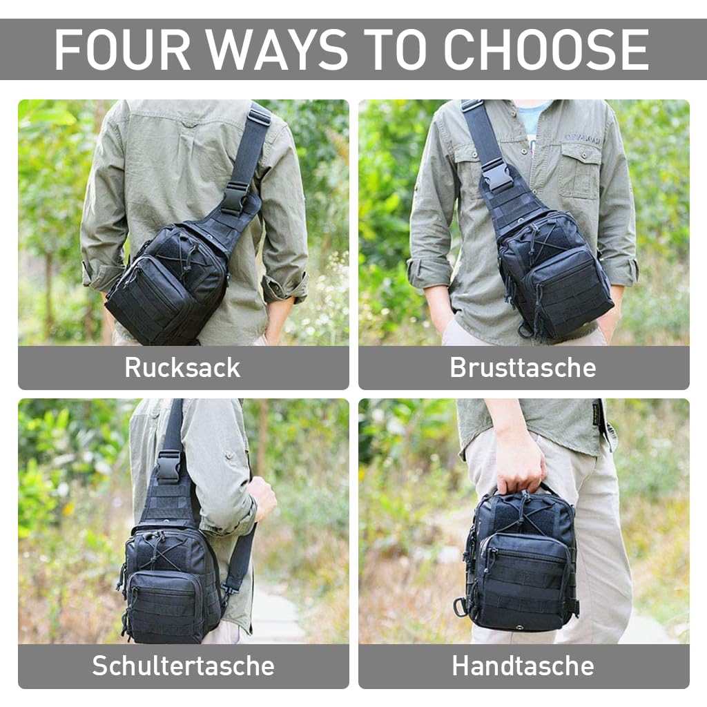 GUSTAVE Sling Bag for Men with Three Zipper Compartments and Removable Strap | Oxford Cloth Daypack for Hiking and Commuting