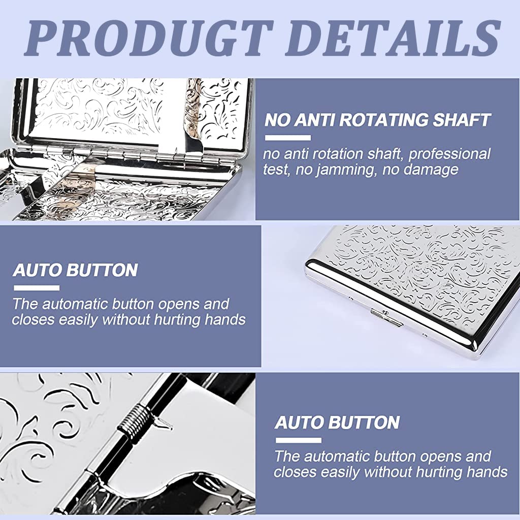 GUSTAVE Metal Cigarette Case for 20 Cigarettes with Dual Spring Clips and Silver Finish | 9.5×8×0.8 cm Portable Box