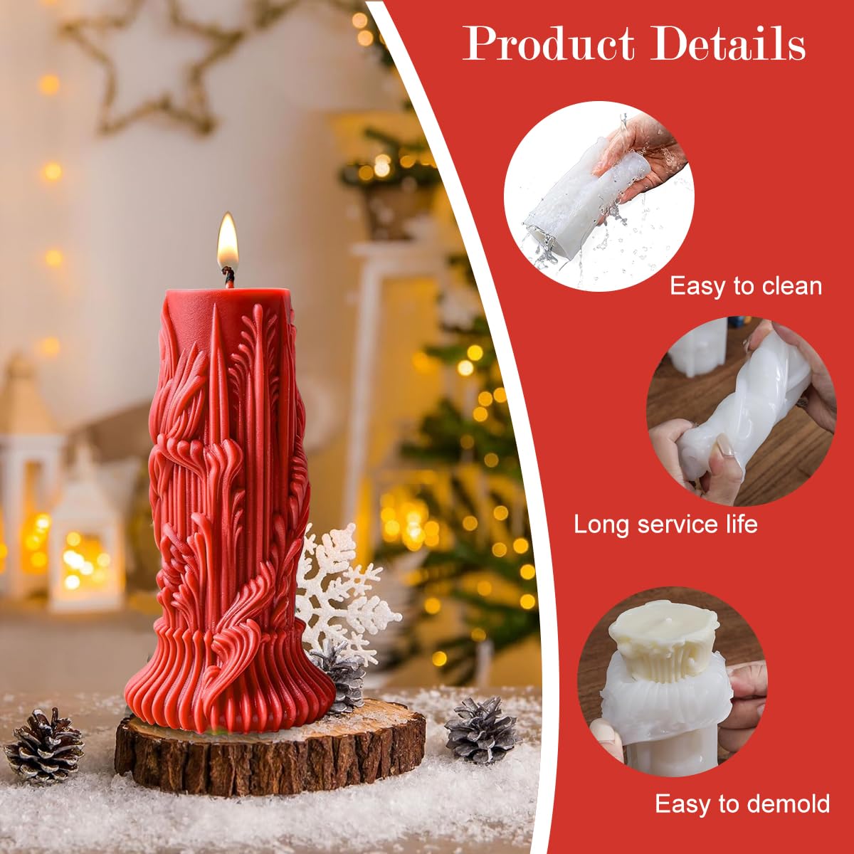 HASTHIP Cylindrical Candle Mold for DIY Resin and Wax Candles featuring Roman Embossed Design | 2PCS Silicone Craft Supplies