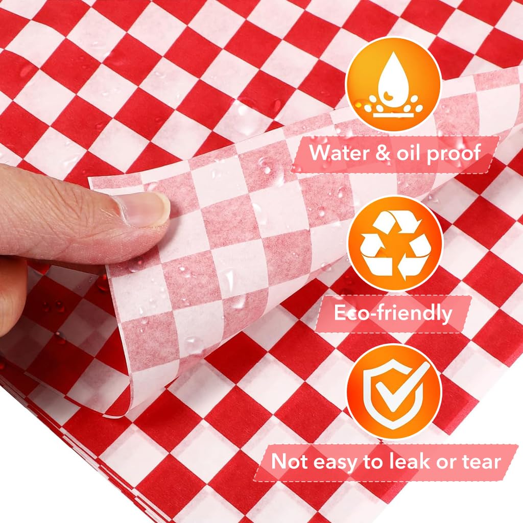 Supvox Deli Paper Sheets for Sandwiches and Food Baskets 50 Pack 12x12 Grease Resistant | Classic Checkered Wax Paper Liners