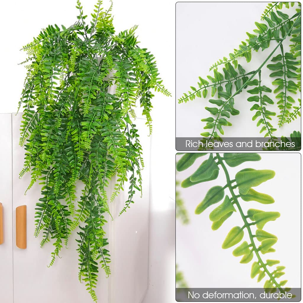 HASTHIP® Artificial Plant Boston Ferns Fake Vines Hanging Ivy Flowers Vine Outdoor, Plastic Greenery for Hanging Baskets Wedding Wall House Room Patio Jungle Party Decorations