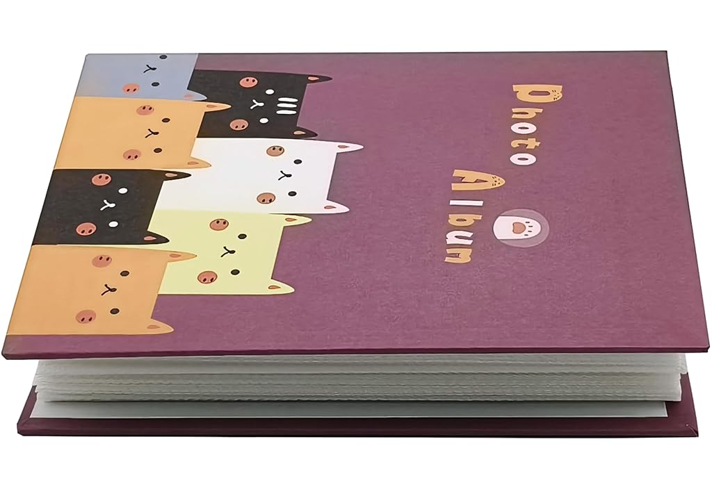 HASTHIP® Kids Photo Album, 100 Pockets 4x6 Cats Cute Slip-in Picture Album for Boys, Girls(Cats Green)