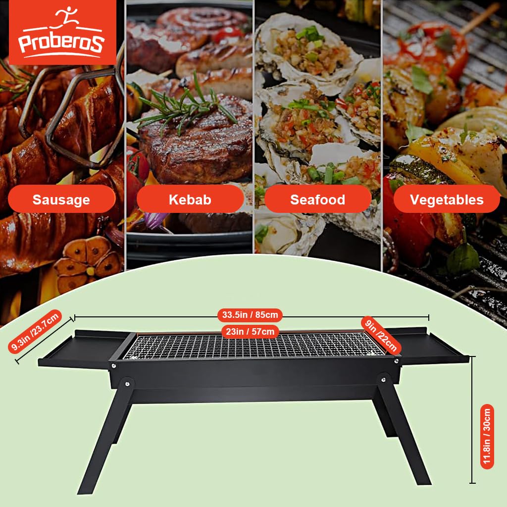 HASTHIP® 60cm Portable and Foldable BBQ Grill Set for Home with Condiment Table, Charcoal BBQ Grill Set for Picnic, Outdoor Camping, Travelling, Backyard