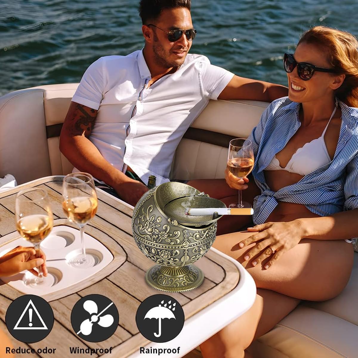 HASTHIP Ashtray for Cigarette with 9.8x11.5cm Detachable Lid featuring Zinc Alloy Design | Ideal for Car and Home Use