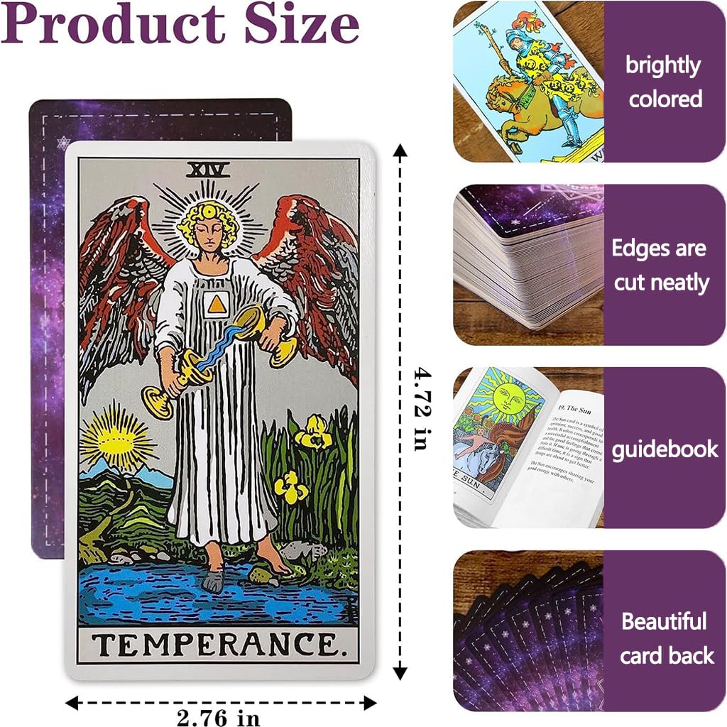 Zibuyu Tarot Cards Deck for Divination and Meditation with Guidebook | 78 Cards 4.75 x 2.76 in Purple Design