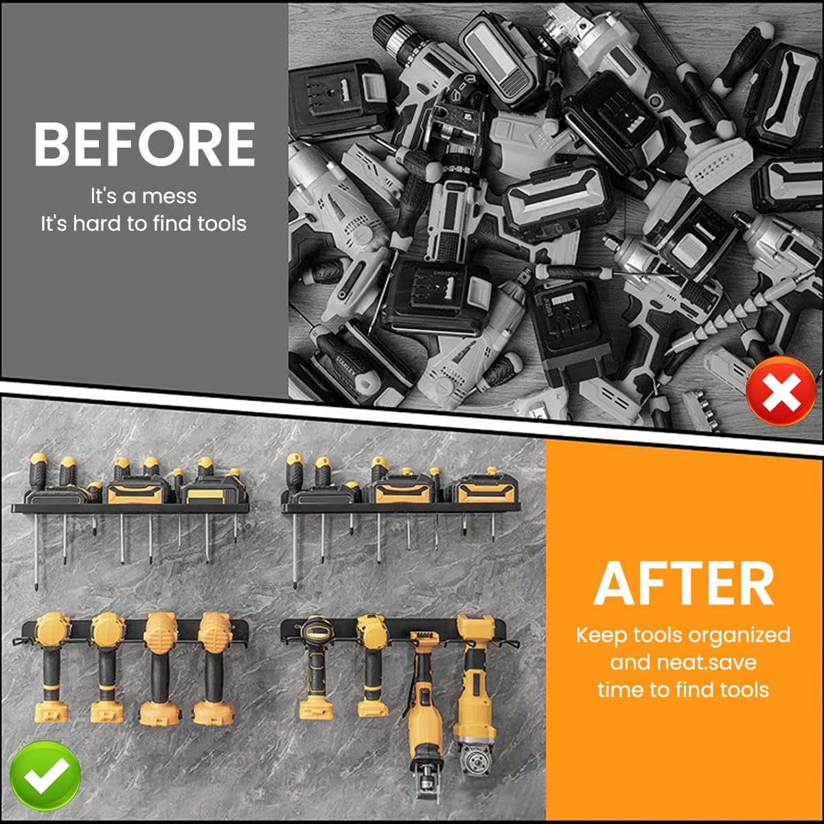 Serplex Power Tool Organizer for Wall Mount Garage with 2pcs Metal Racks featuring Screw Mount Design
