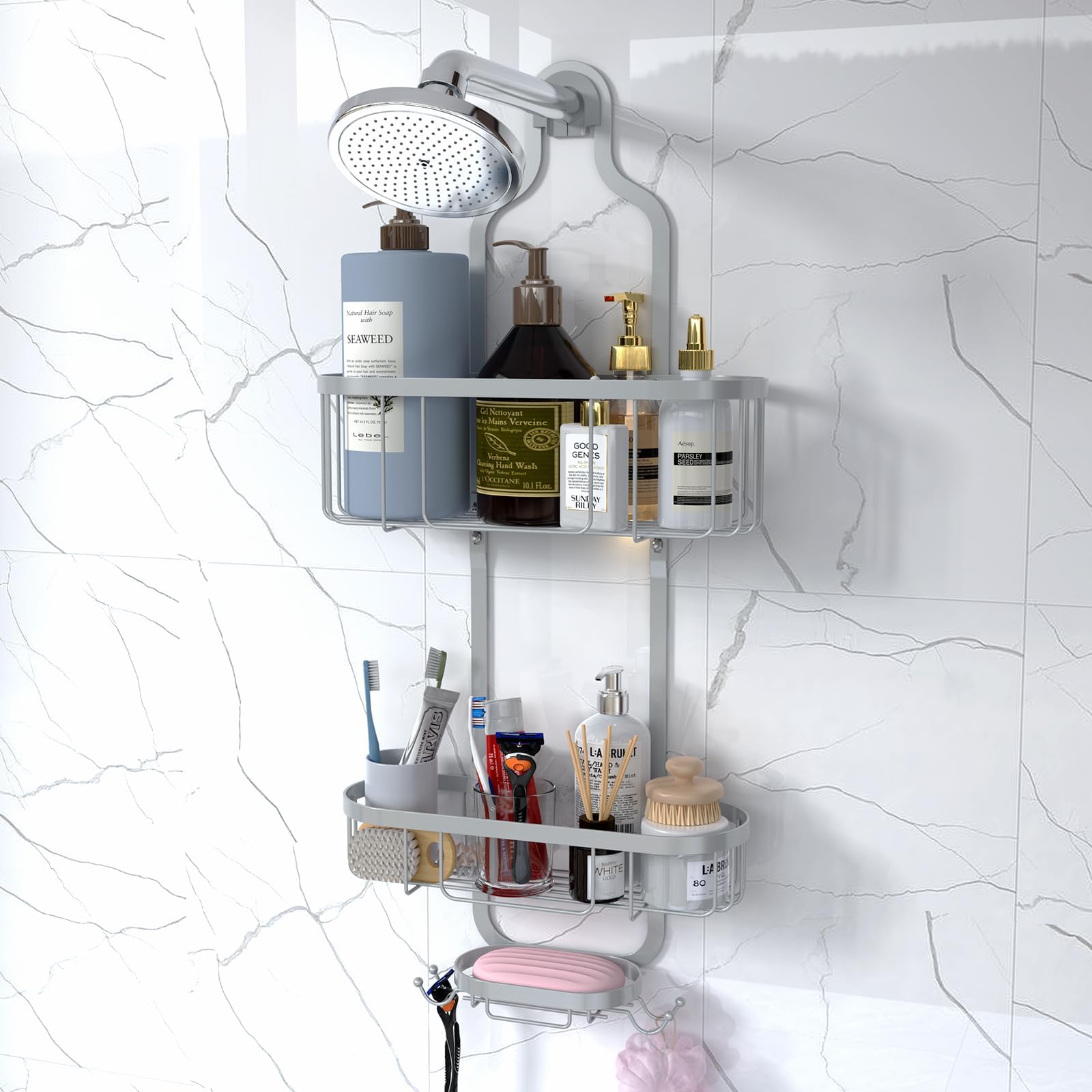 Supvox Wall Shower Caddy for Bathroom with 2 Tier Adhesive Mount and Quick-Dry Metal Shelves | Rustproof Organizer 2PCS