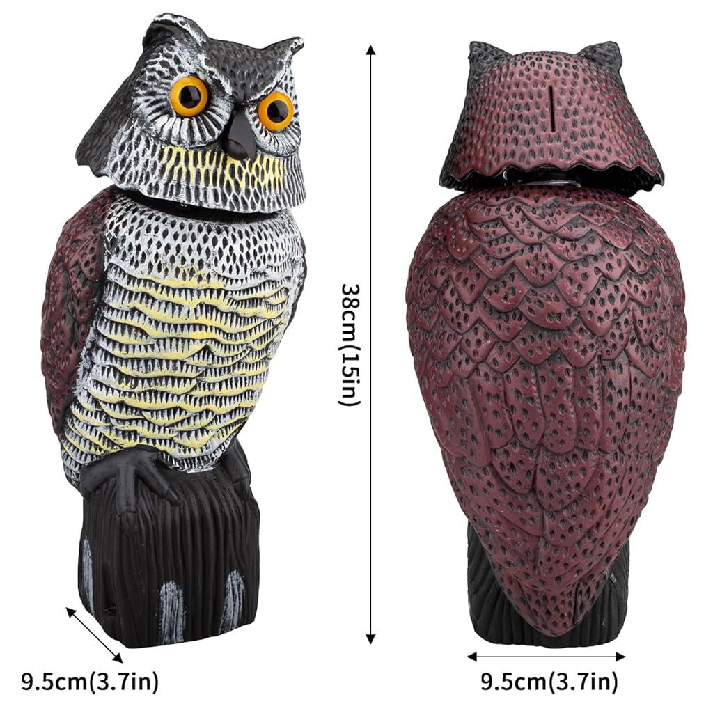 HASTHIP Outdoor Bird Repellent Devices for Garden and Balcony featuring 360 Degree Rotating Head Owl Decoys 2PCS