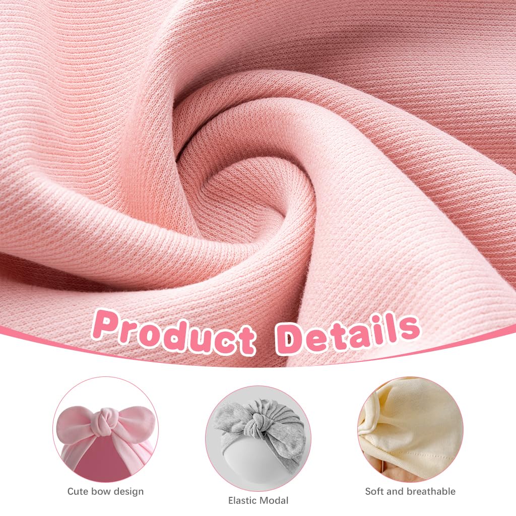 SNOWIE SOFT Baby Caps 6PCS for 0–12 Months with Bow Knot Cotton Turban | Cozy Gift
