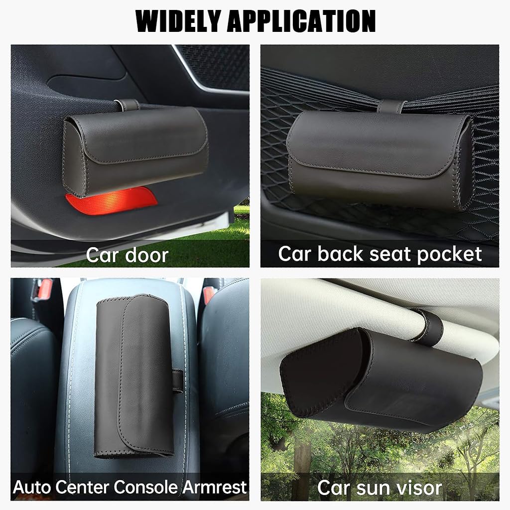 STHIRA® Sunglasses Holder for Car Sunglass Organizer Box Sun Visor Clip On PU Leather Storage Case Protective with Magnet Closure 3PCS