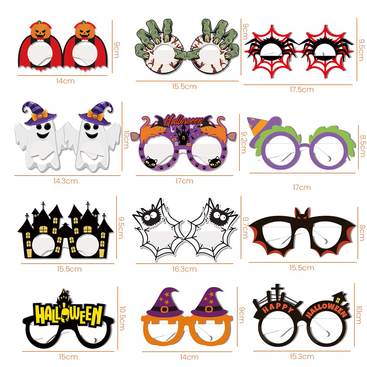 PATPAT® 12Pcs Halloween Paper Eyeglasses, Halloween Decorations Paper Glasses for Kids Adults, Photobooth Props Halloween Dress Up, Halloween Party Favor Glasses for Kids Party Supplies Halloween Mask