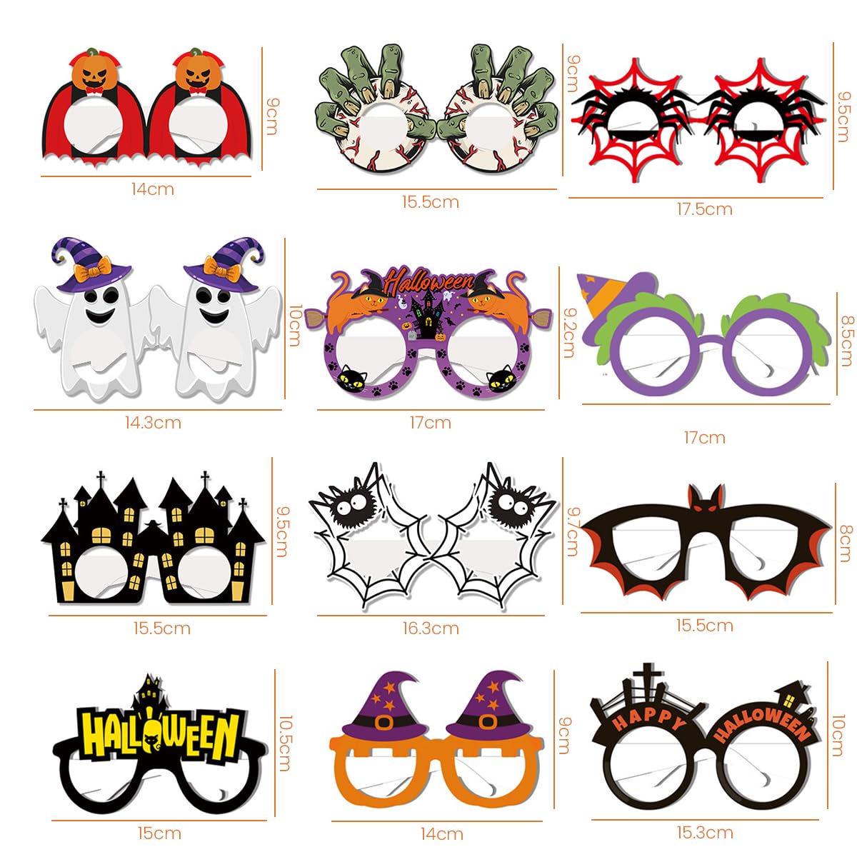 PATPAT Halloween Paper Eyeglasses for Party Dress Up with 12 Designs of Cobwebs Pumpkin and Spider | Fun Card Paper Glasses for Kids and Adults