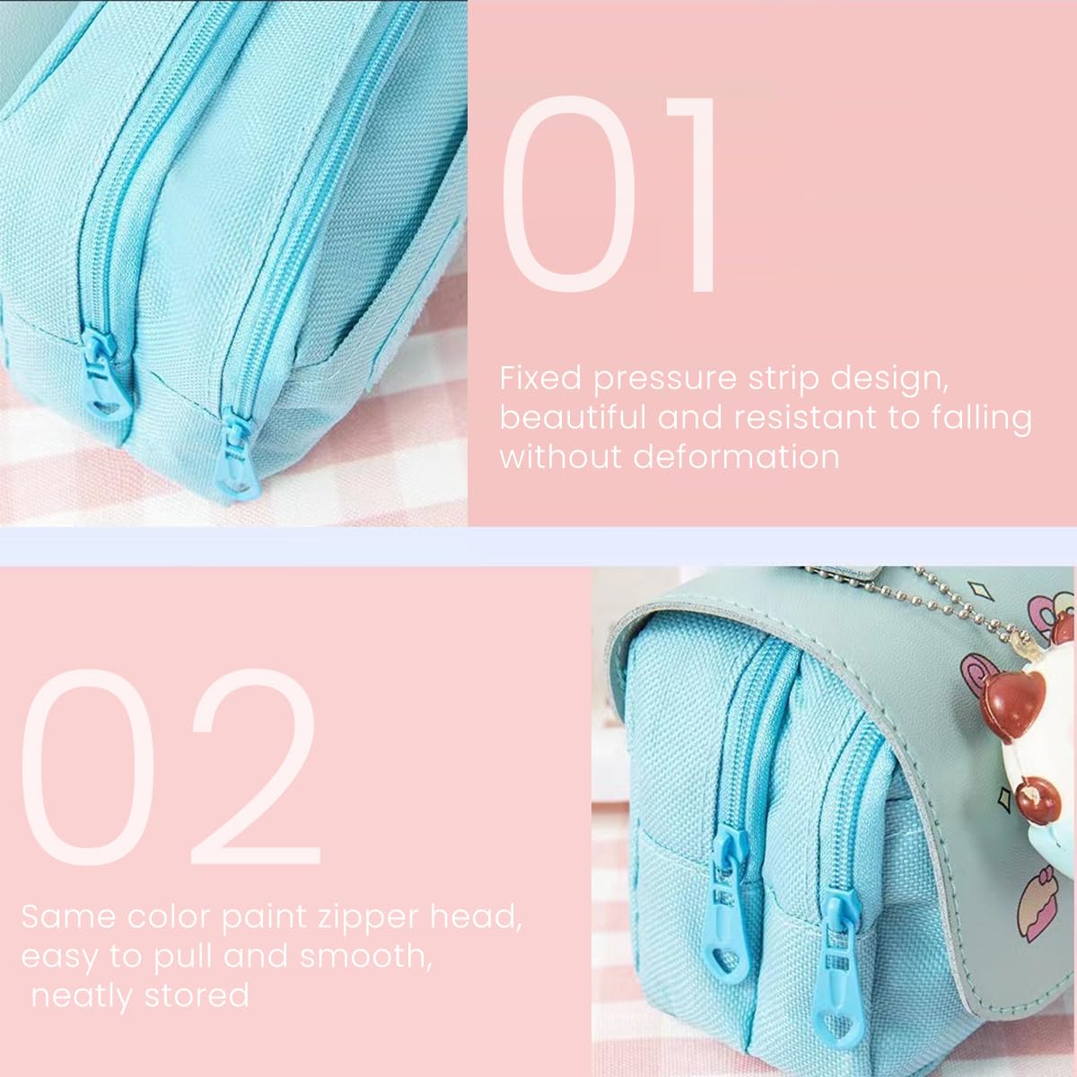 Climberty Pencil Pouch for Girls with Three Layer 21×8×10 cm Design and PU Flip Cover | Blue Canvas Case for School Supplies