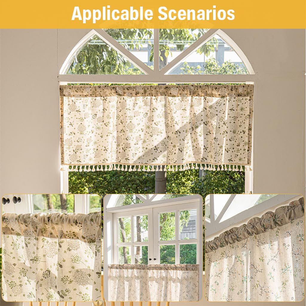 HASTHIP Kitchen Short Curtain for Cafe and Restaurant featuring Textured Striped Semi Sheer Fabric W52 x L18 in