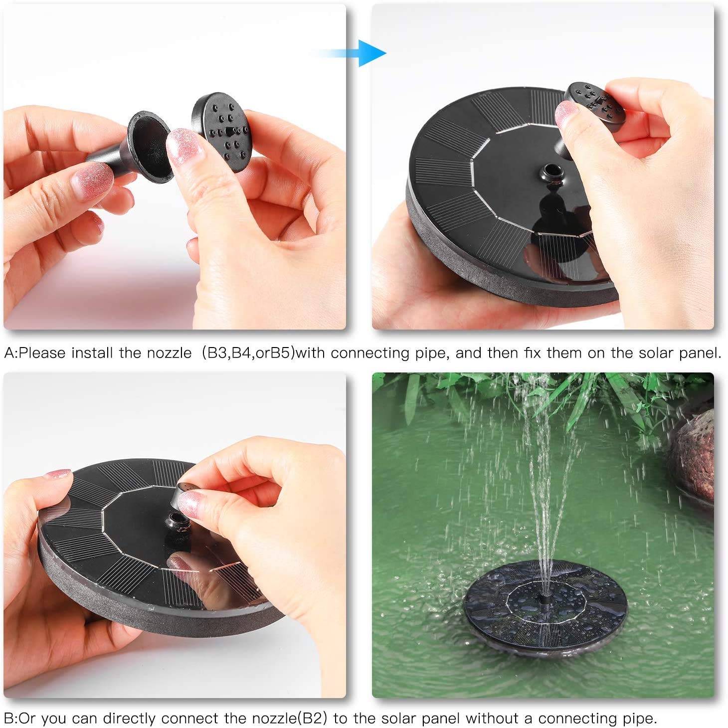 Verilux Solar Fountain for Garden and Pond with 7V 1.4W Panel featuring Brushless Motor