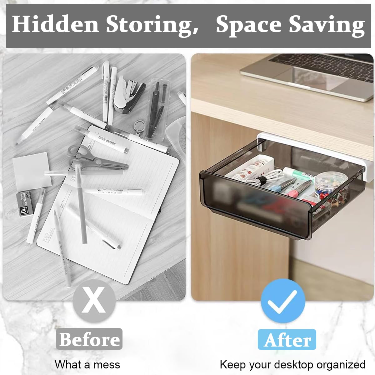 Climberty Under Desk Drawer for Home Office Organization with Slide Out Design | 20 x 17 x 7.2cm Black Hidden Storage