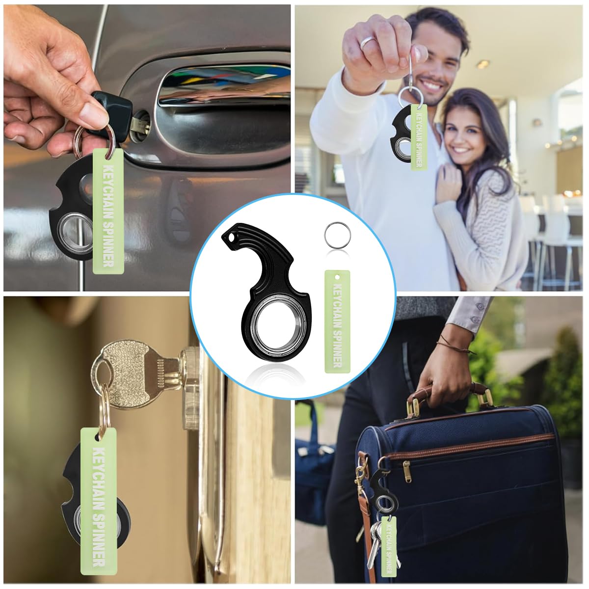 Zibuyu Key Chain for Anxiety Relief with Glow in the Dark Whirling Metal Charm | Gift for Men and Women