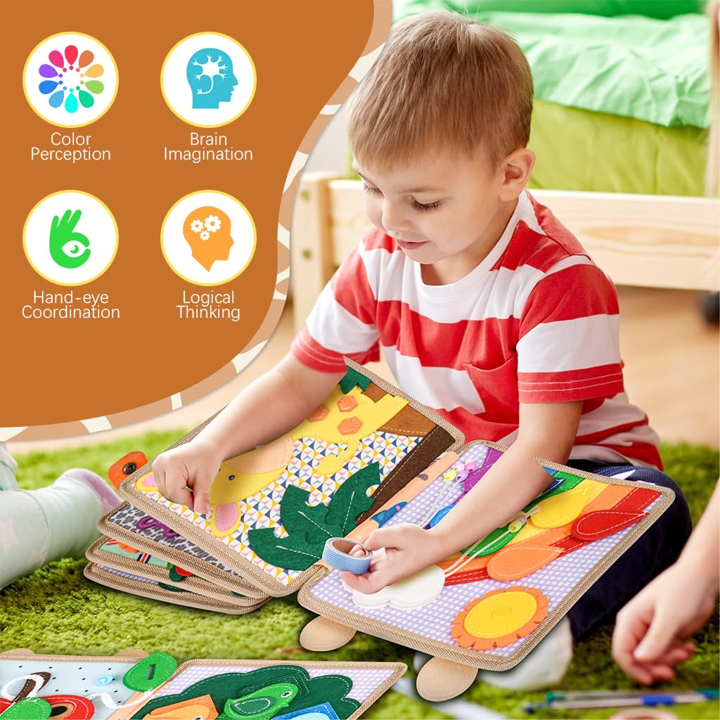 PATPAT Giraffe Toddler Busy Board for 1–4 Year Olds with Felt Pages | Montessori Travel Toy