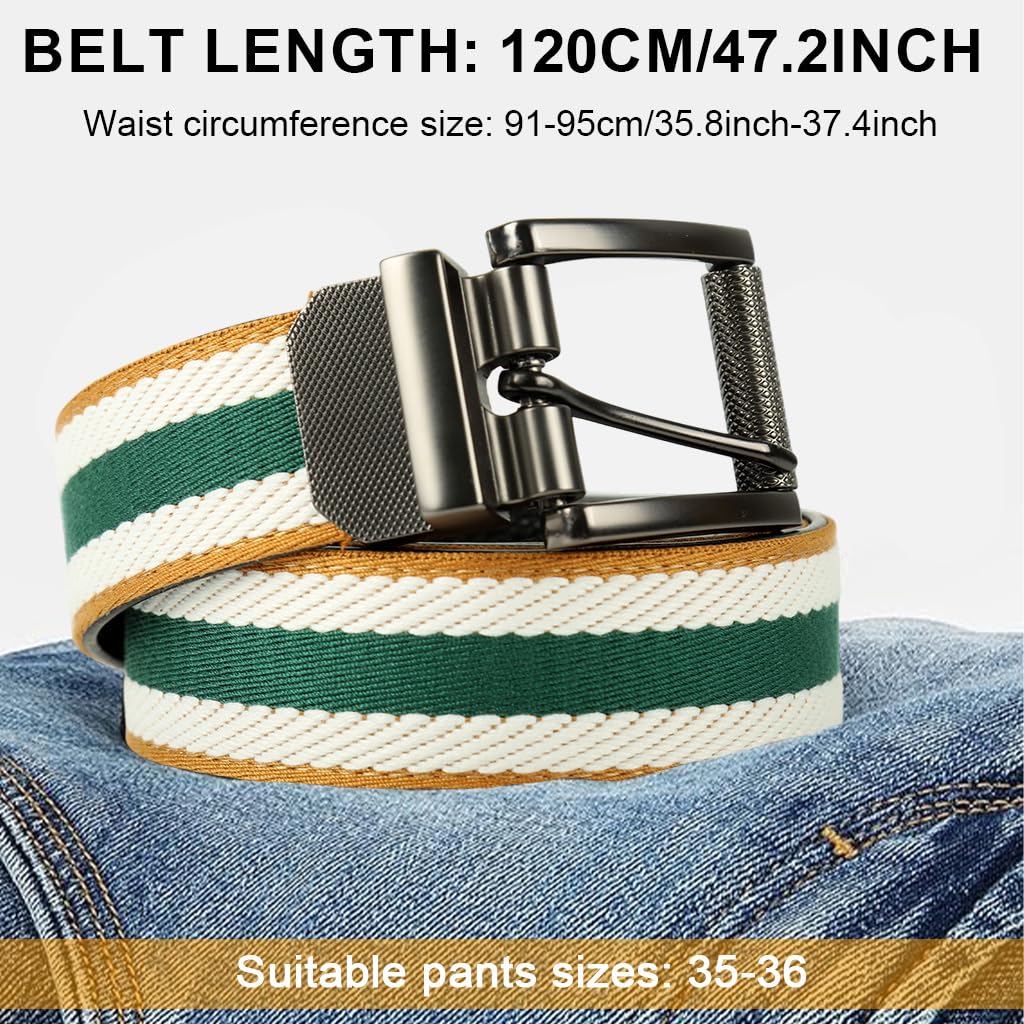 GUSTAVE Reversible Belt for Men featuring Alloy Buckle and 120cm Adjustable Length | Dual Sided PU Leather and Striped Design