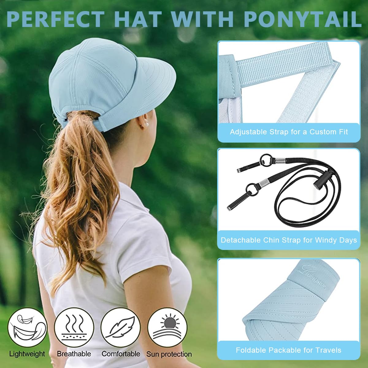 Venzina Sun Hat for Women featuring 4.3 in Wide Brim & Detachable Top | Blue UV Protection