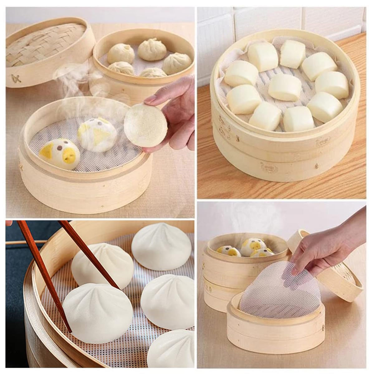 Supvox® 5Pcs Non stick Silicone Steamer Liners Mesh Mat Pad, Steamed Buns Dumplings Baking Pastry Dim Sum Mesh Mat Pad for Steamer, Airfryer, Reuseable