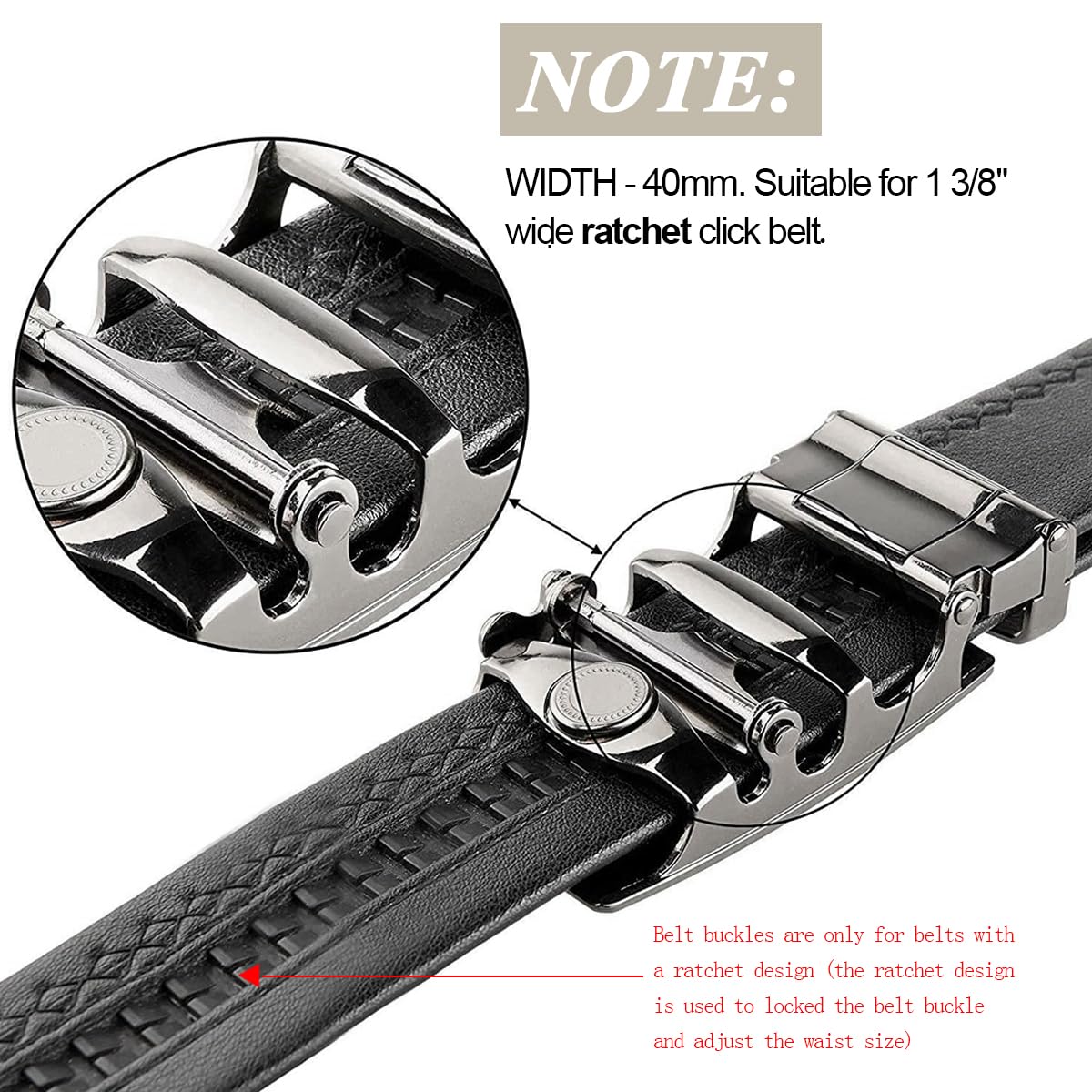 GUSTAVE Ratchet Belt Buckle for 1 3/8 in Slide Belt Strap with Auto Lock Alloy Design | Adjustable Metal Replacement for Men