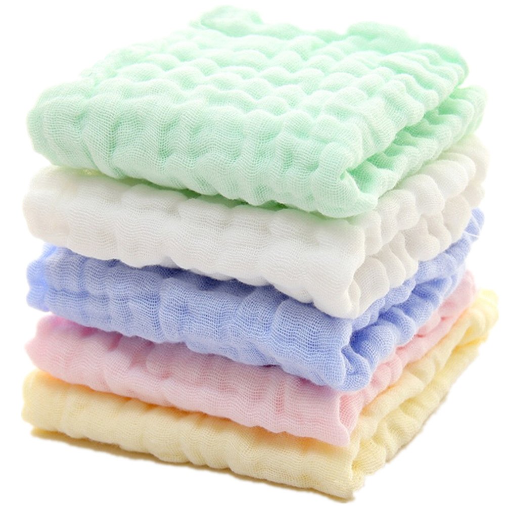 ZIBUYU® 5Pcs Baby Washcloths Square Face Towels Ultra Soft Cotton Mesh Baby Towels Saliva Wipes Face Washing Cloth Adult Face Towel for Senstive Skin, 12x12 inches