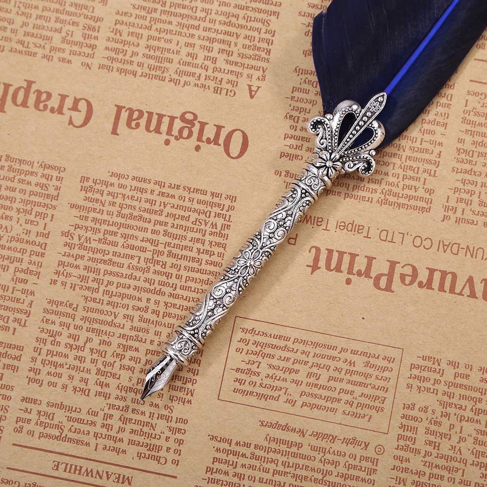 HASTHIP Calligraphy Pen Set for Elegant Writing with 5 Extra Metal Nibs and Purple Feather