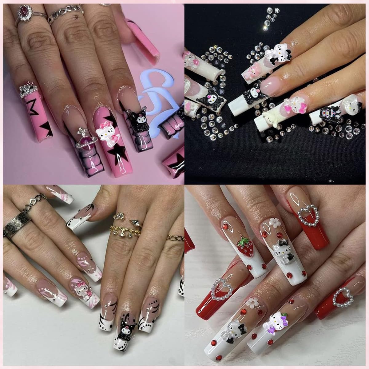 MAYCREATE® 70Pcs 3D Nail Decals Flatback Nail Decal Charms Sanrio Nail Decal Charms 7 Designs Kuromi and Kitty Themed Resin Cartoon Nail Decals Charms for DIY Nail Art, DIY Handcrafts, Decorations