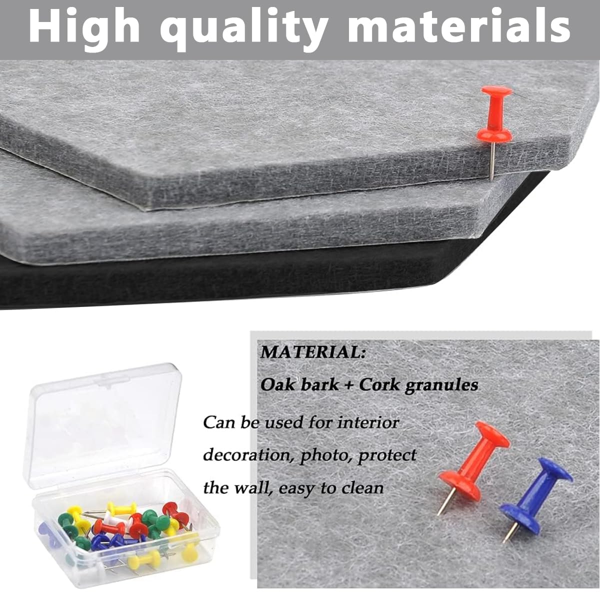 Climberty Hexagon Bulletin Board for Home and Office with 8pcs Felt Tiles & 30 Thumbtacks | Self Adhesive Design