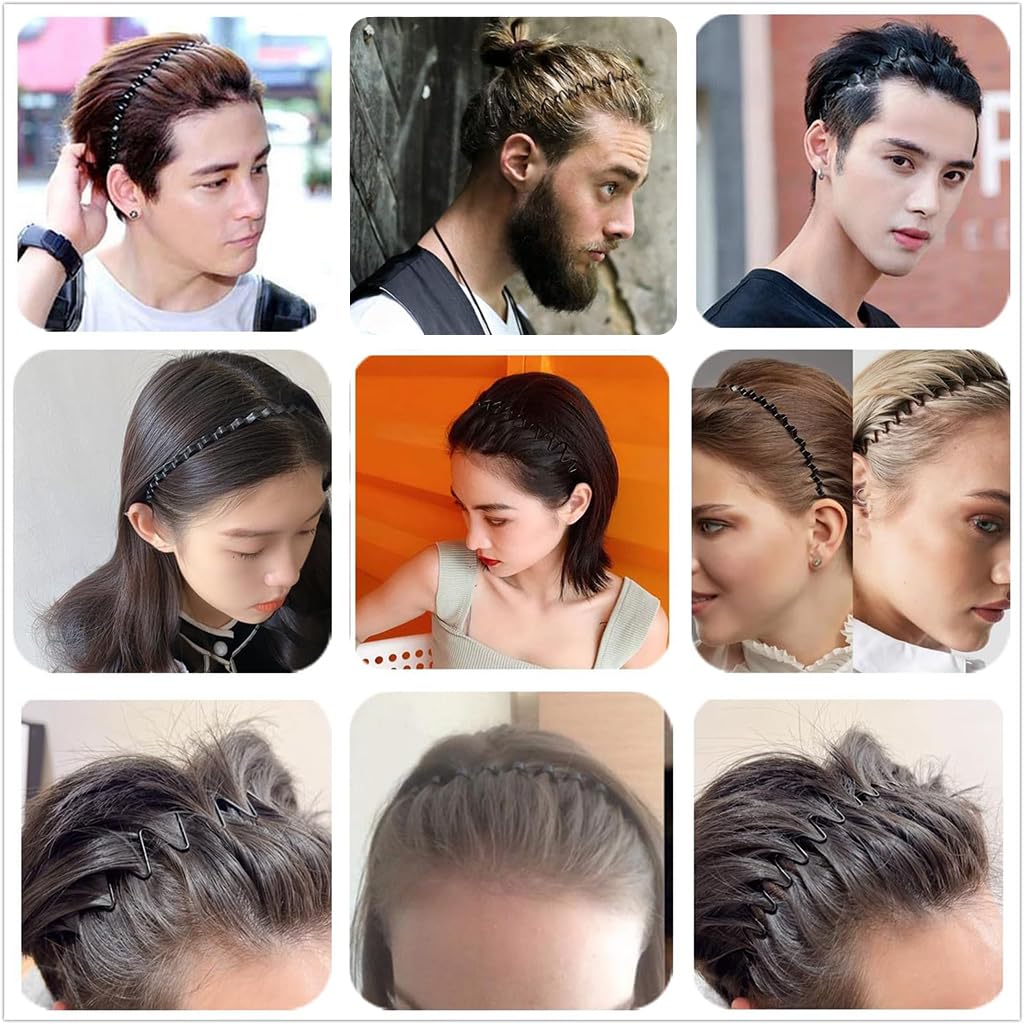 ZIBUYU Metal Zigzag Headbands for Men and Women with Non Slip Grip | 6 Designs Flexible Hair Hoops