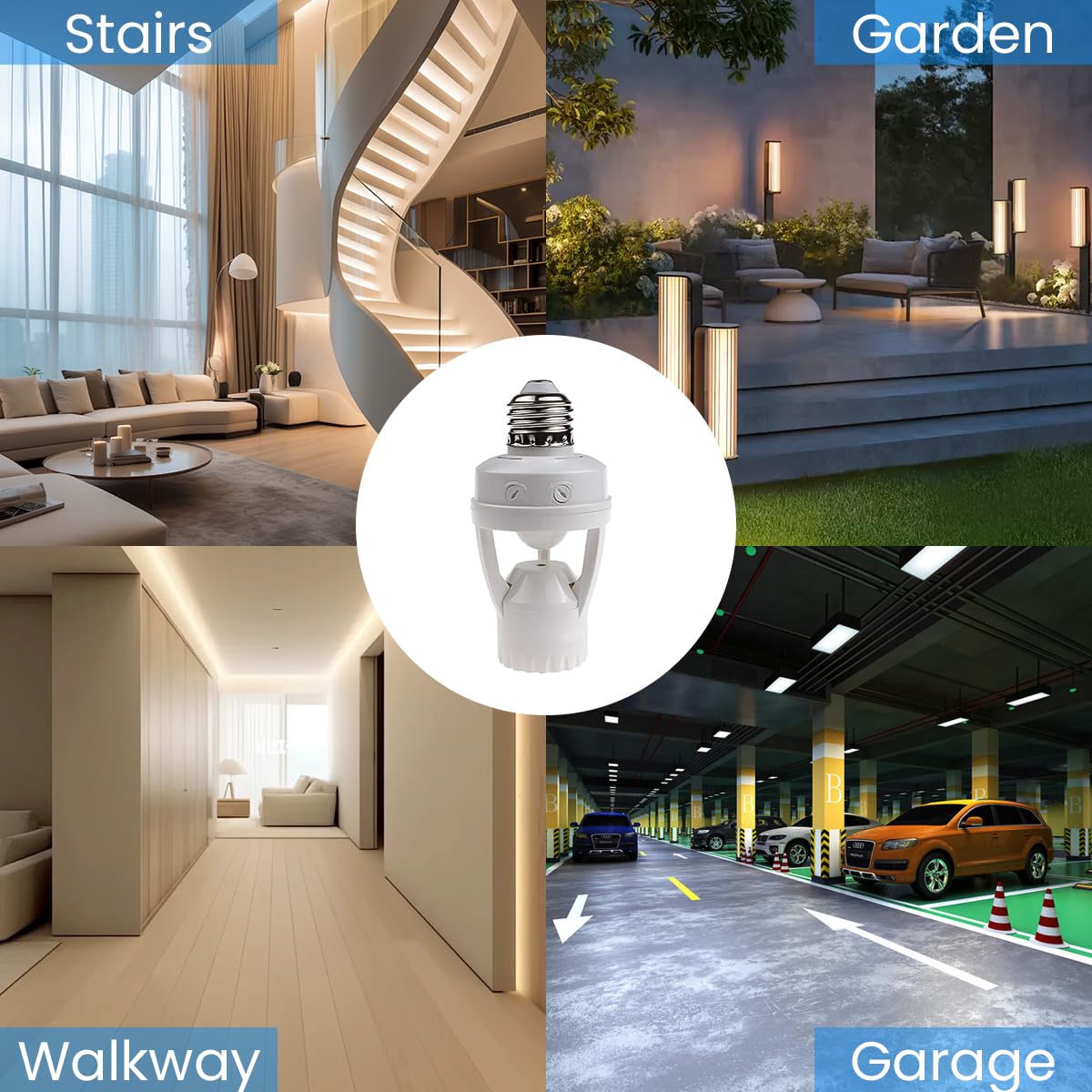 Serplex Motion Sensor Light Socket for E26 E27 Bulbs with 6 m 360° Detection Range | Auto On Off Energy Saving