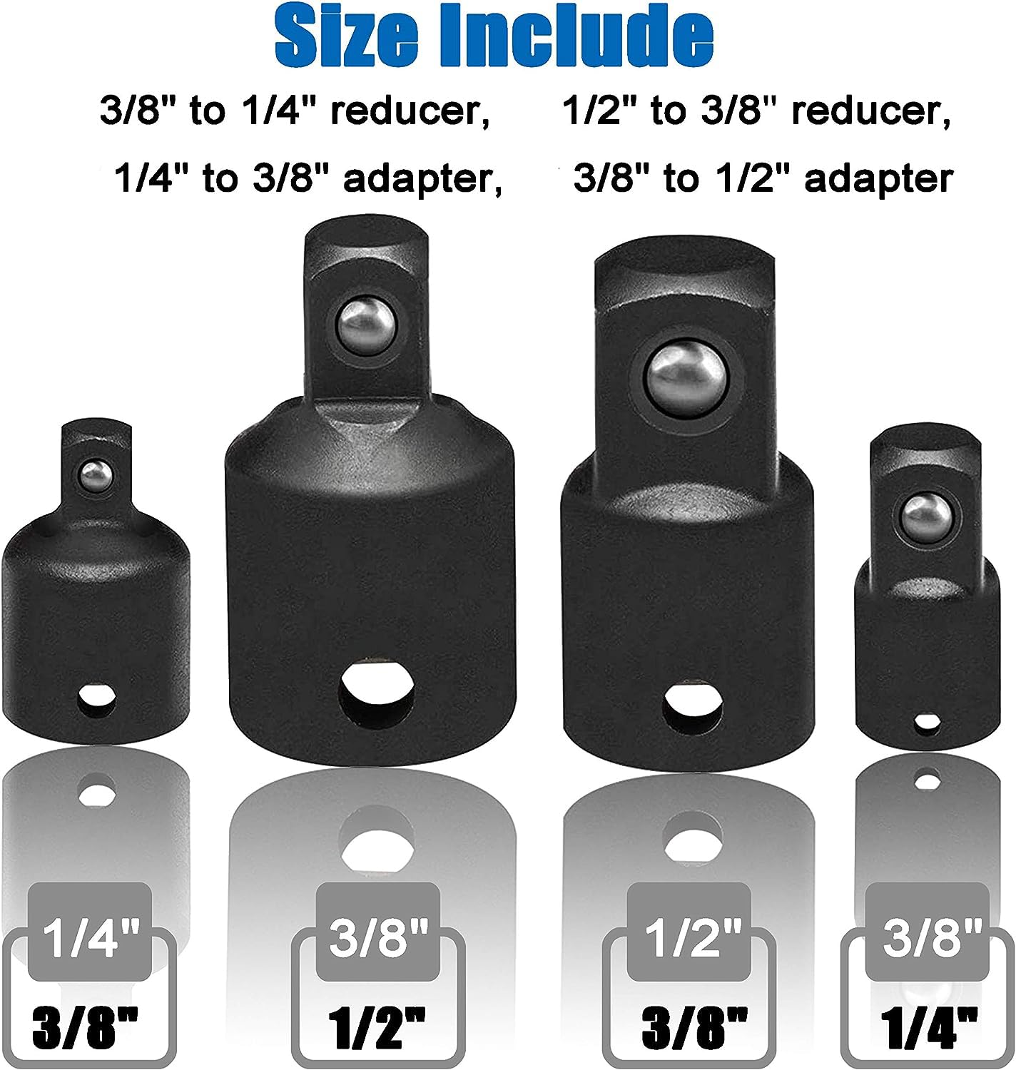 Serplex Socket Adapter Reducer Set for Wrench Drive Size Changes with 4 Pieces Chrome Vanadium Steel