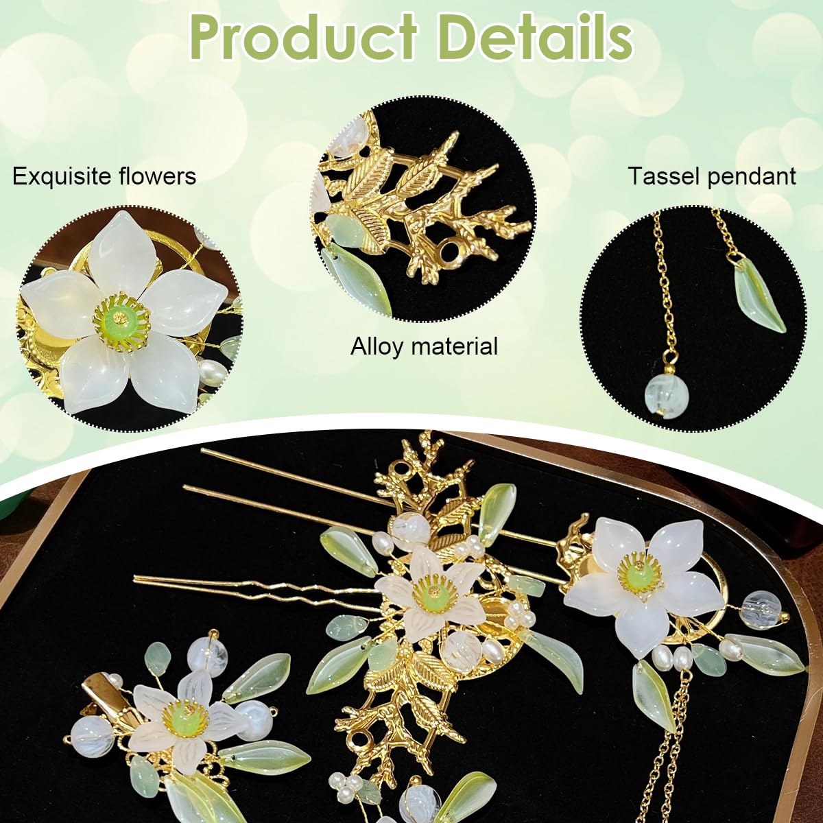 SANNIDHI Juda Hair Pins for Wedding Hairstyles featuring 5Pcs Floral Alloy U Pins | Elegant Tassel Accessories for Women and Girls