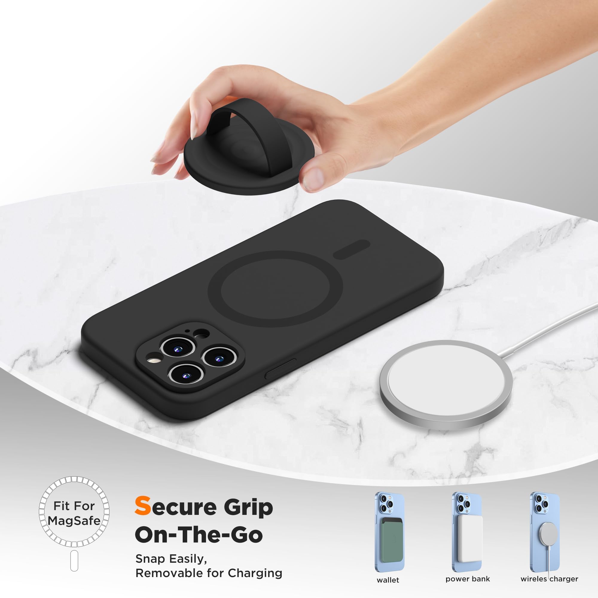 ZORBES Silicone Magnetic Phone Grip Holder for iPhone 16–12 with 360° Rotation | Ergonomic Loop Design