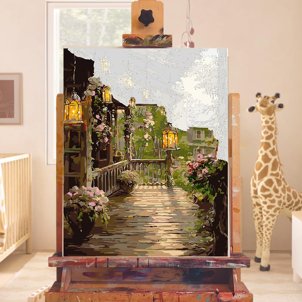 HASTHIP DIY Paint by Numbers Kit Countryside Hallway DIY Oil Paint Paint by Numbers Canvas Oil Paint Wall Decoration DIY Number Painting Natural Scenery Oil Paint Home Decoration, 40 x 50 cm