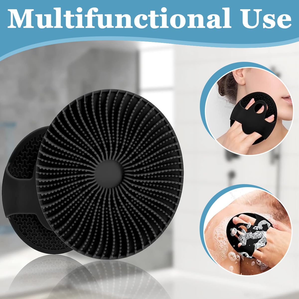 MAYCREATE Silicone Body Scrubber for Shower and Bath with Hexagon Grip | Soft Exfoliating Pad