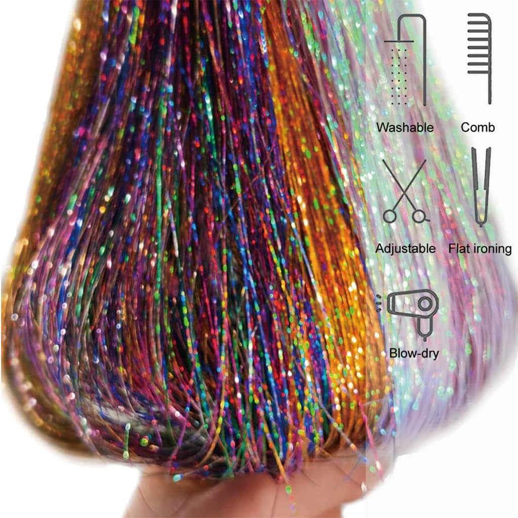 MAYCREATE Hair Tinsel Extensions Kit for Party Styling with Tools and 47 in 3200 Strands | 16 Colors