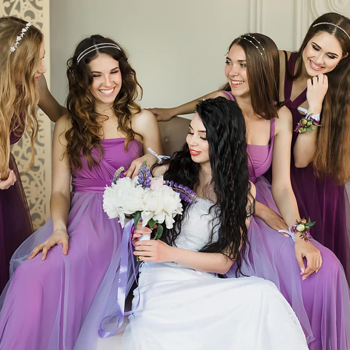 SANNIDHI Hair Bands for Women with Rhinestone Wire Design for Weddings & Parties | 4Pcs Set